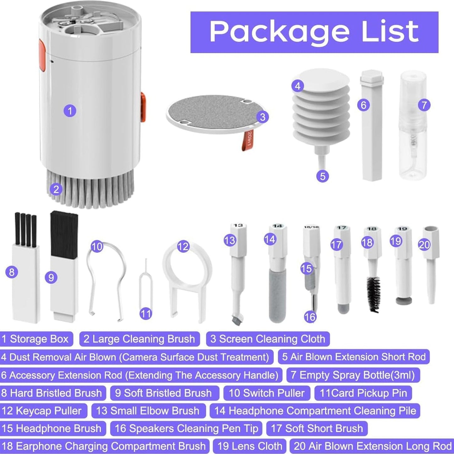 Keyboard Cleaner Kit, 20-in-1 Laptop Phone Screen Cleaning Kit, Keyboard Cleaning Kit with Electronic Cleaning Brush Spray for AirPods Pro, iPad, iPhone Pro, Camera, Computer Cleaning