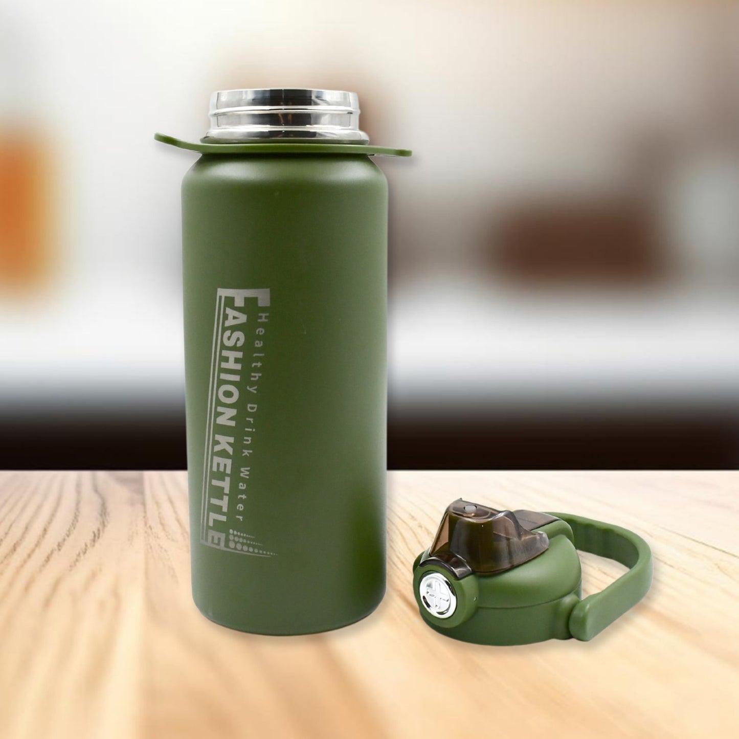 Stainless Steel Water Bottle with Straw, Strap & Handle Vacuum Insulated Thermos Flask Double-Walled Coffee Thermos Flask Leak-proof Water Bottle for Sports, Fitness, Gym (1500ML)