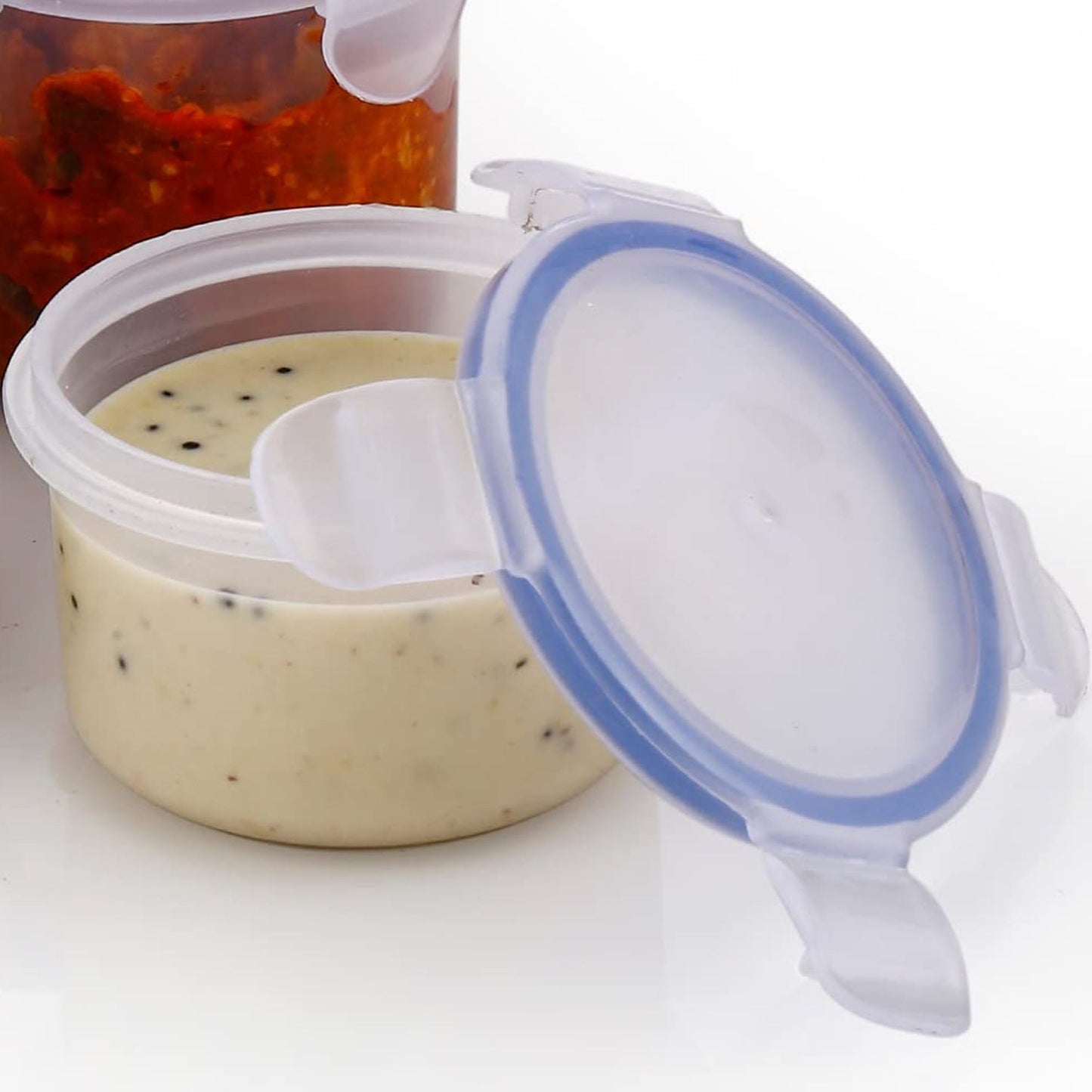 Plastic Liquid Round Airtight Food Storage Container with Leak Proof Locking Lid BPA Free Container for Kitchen, 5 Pcs Set Transparent, ( Approx Capacity 110 ml,160 ml,210 ml,400 ml,500 ml)