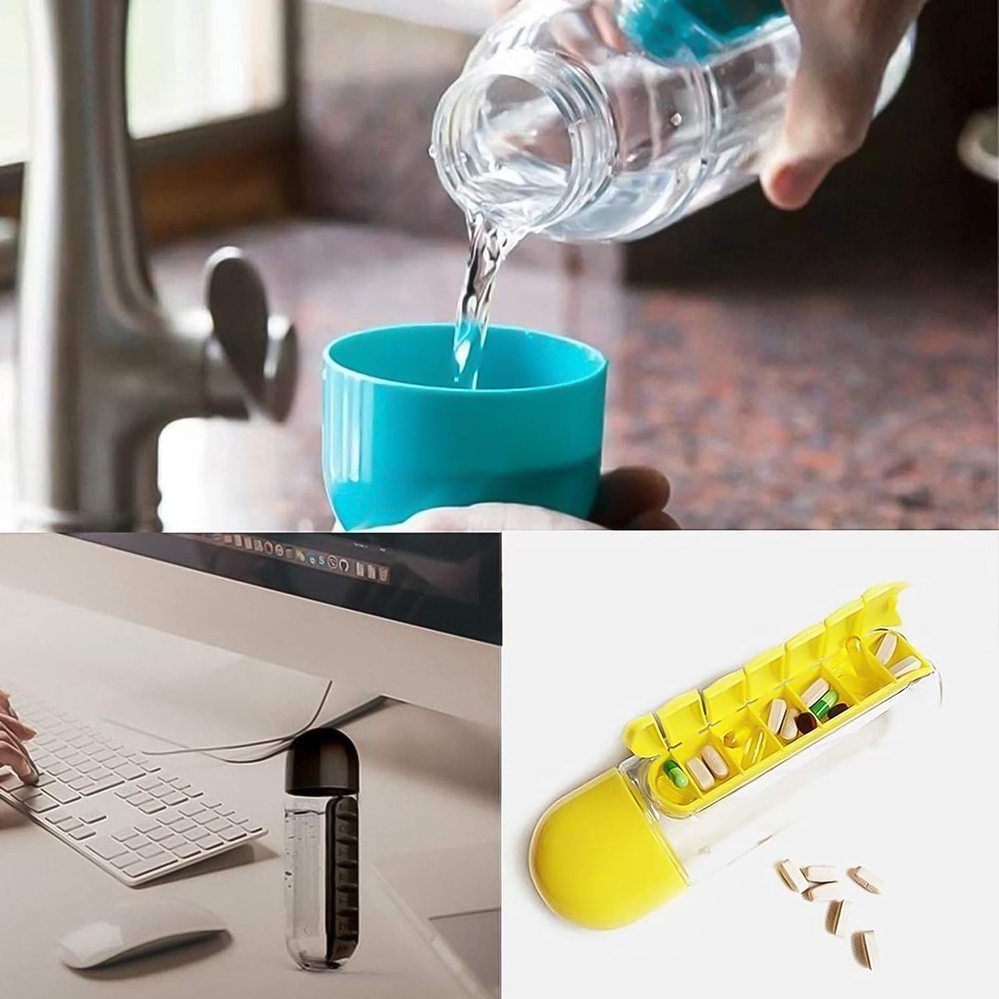 Pill & Vitamin Bottle, Water Bottle Multi Functional Use for Traveling & Outdoor Use Water Bottle, Travelling kit, Summer Special Bottle (600 Ml / Mix Color )