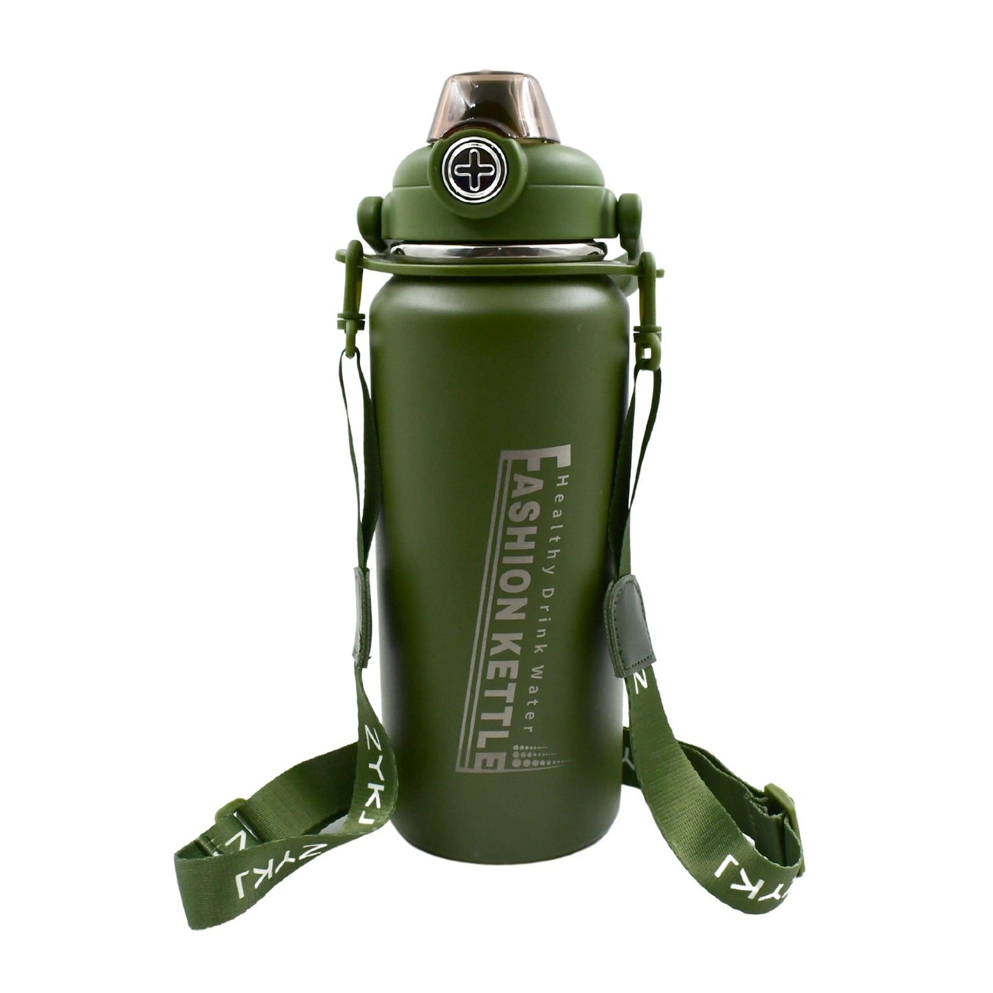 Stainless Steel Water Bottle with Straw, Strap & Handle Vacuum Insulated Thermos Flask Double-Walled Coffee Thermos Flask Leak-proof Water Bottle for Sports, Fitness, Gym (1500ML)
