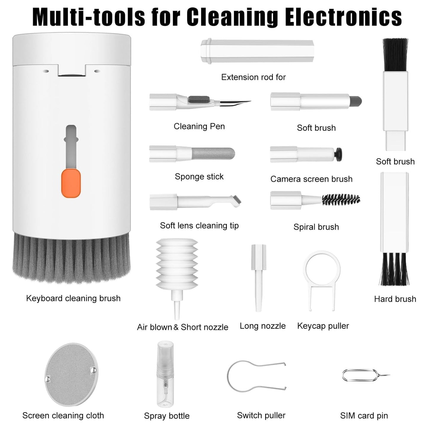 Keyboard Cleaner Kit, 20-in-1 Laptop Phone Screen Cleaning Kit, Keyboard Cleaning Kit with Electronic Cleaning Brush Spray for AirPods Pro, iPad, iPhone Pro, Camera, Computer Cleaning