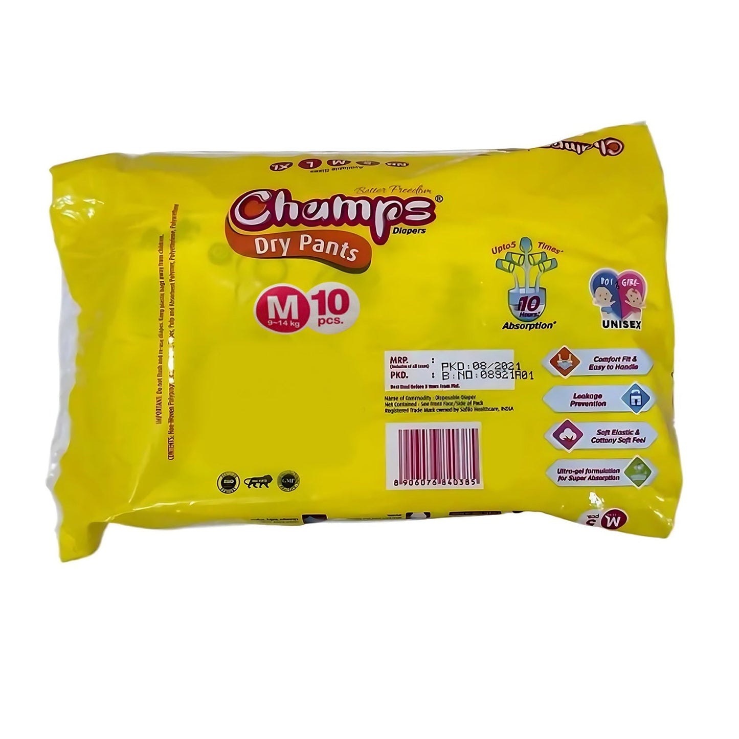 Medium Champs Dry Pants Style Diaper - Medium (10 pcs) Best for Travel Absorption, Champs Baby Diapers, Champs Soft and Dry Baby Diaper Pants (M, 10 Pcs )