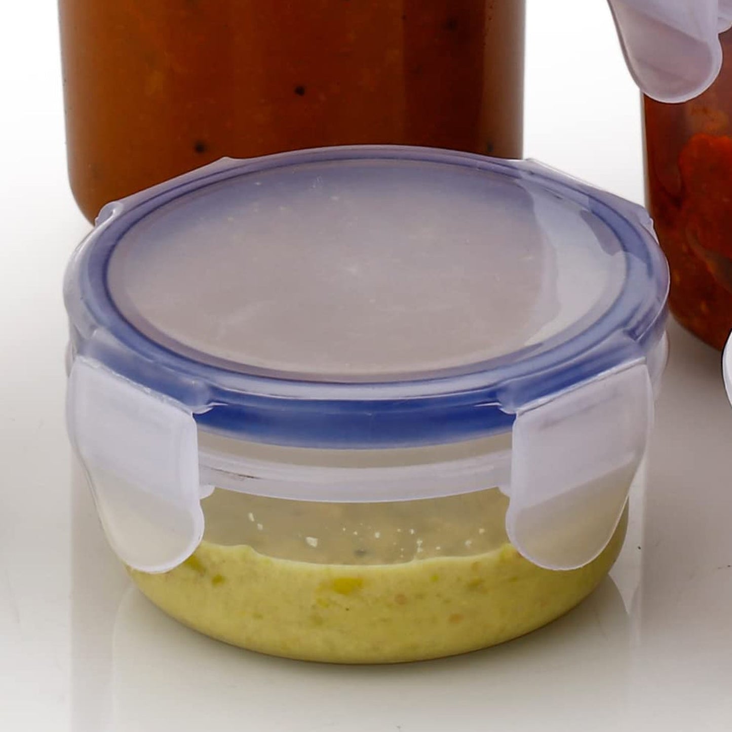 Plastic Liquid Round Airtight Food Storage Container with Leak Proof Locking Lid BPA Free Container for Kitchen, 5 Pcs Set Transparent, ( Approx Capacity 110 ml,160 ml,210 ml,400 ml,500 ml)