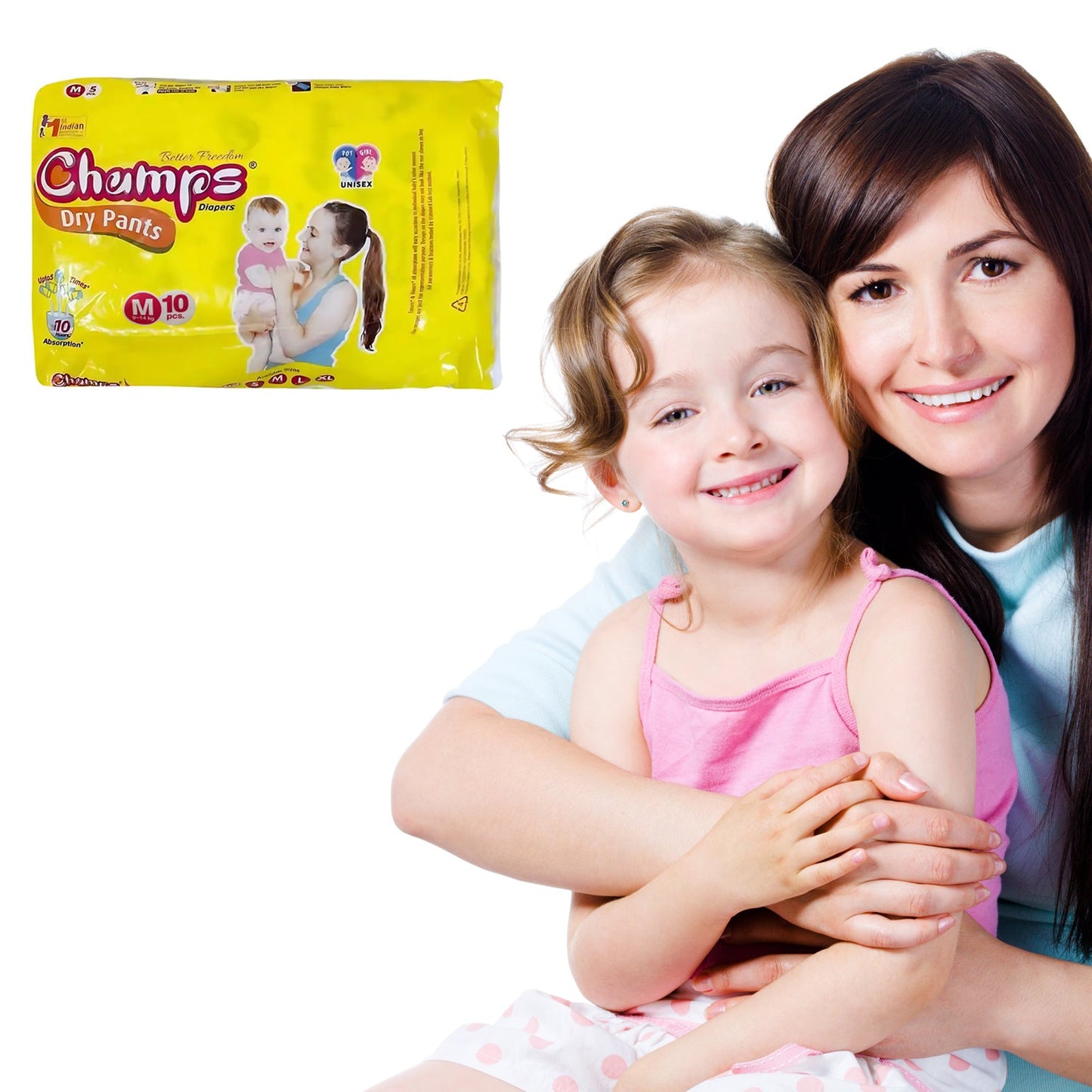 Medium Champs Dry Pants Style Diaper - Medium (10 pcs) Best for Travel Absorption, Champs Baby Diapers, Champs Soft and Dry Baby Diaper Pants (M, 10 Pcs )
