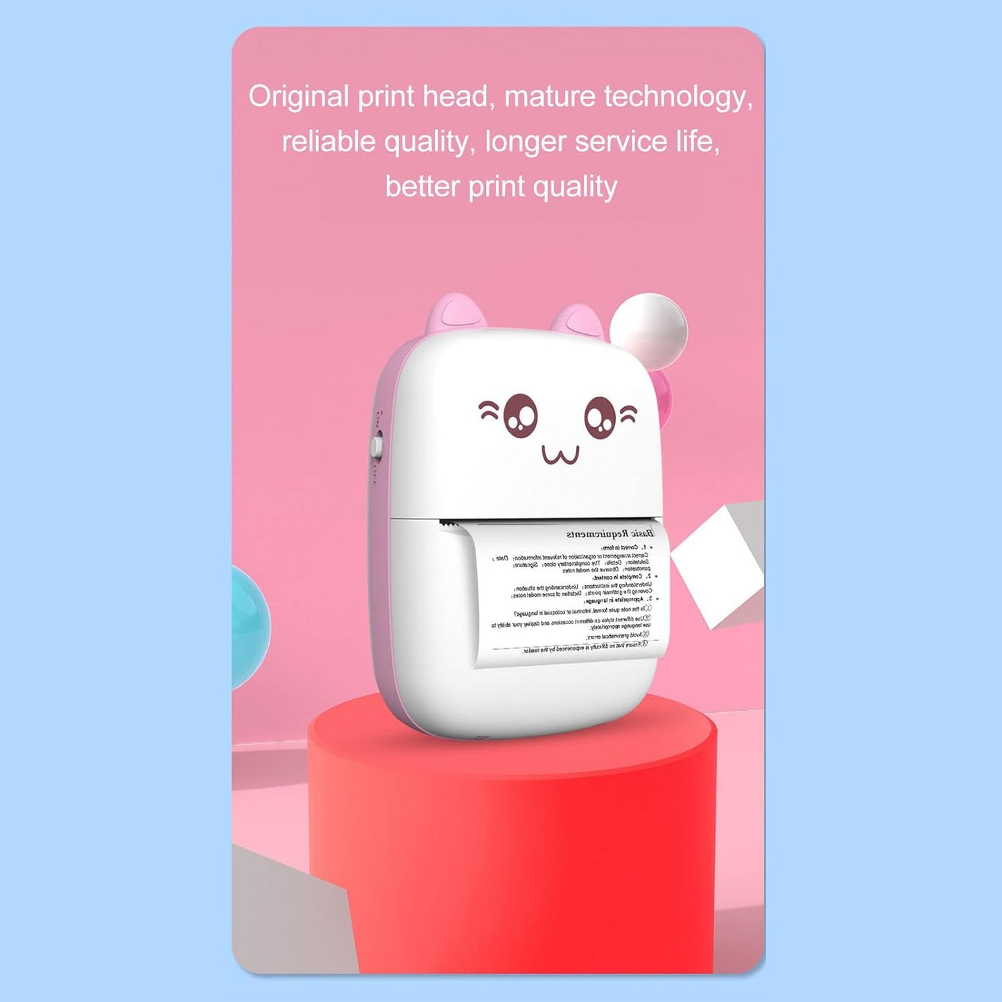 Pocket Mini Printer, Phone Bluetooth Connection Wireless Mini Thermal Printer with Android or iOS APP for Pictures, Portable Smart Printer,Contains 1 Rolls Thermal Paper, with Fast Paper Output for Photo Image