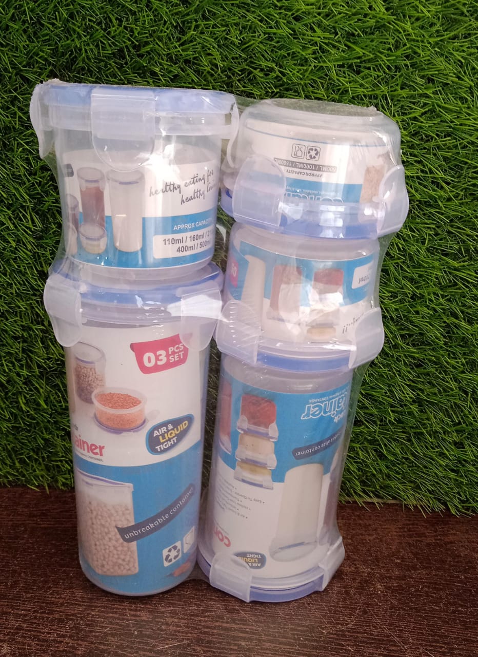Plastic Liquid Round Airtight Food Storage Container with Leak Proof Locking Lid BPA Free Container for Kitchen, 5 Pcs Set Transparent, ( Approx Capacity 110 ml,160 ml,210 ml,400 ml,500 ml)