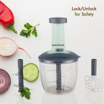 Push up 2 in 1 Chopper with Blender affixed with 6 Sharp Blade | Vegetable and Fruit Cutter with Easy Push and chop Button 1100 ml