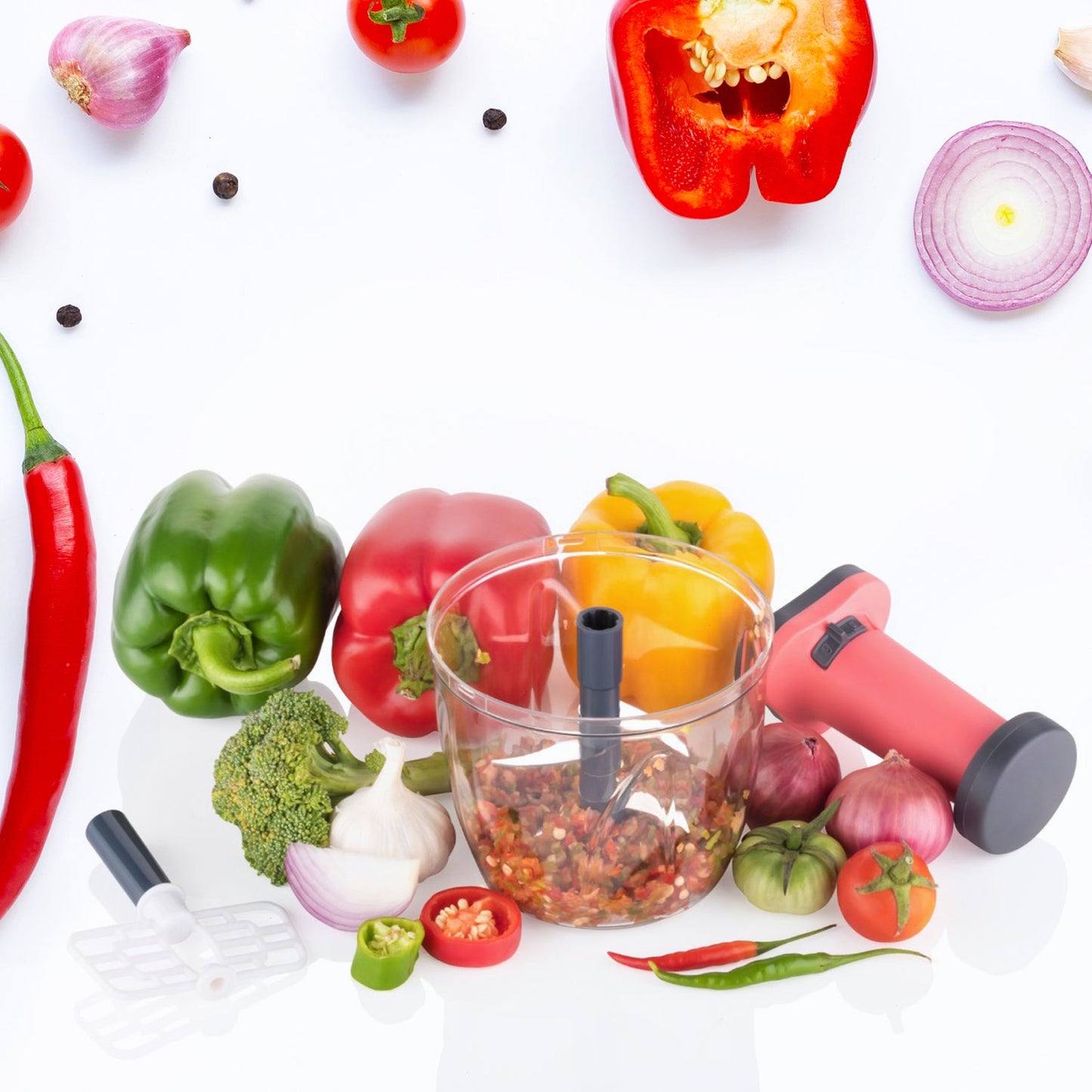 Push up 2 in 1 Chopper with Blender affixed with 6 Sharp Blade | Vegetable and Fruit Cutter with Easy Push and chop Button 1100 ml