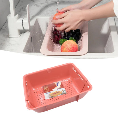 Adjustable Sink Dish Drying Rack Kitchen Organizer Plastic Sink Drain Basket Vegetable Fruit Holder Storage Rack, Kitchen Strainer Dish Drying Basket, Space Saving Storage Basket (1 Pc)