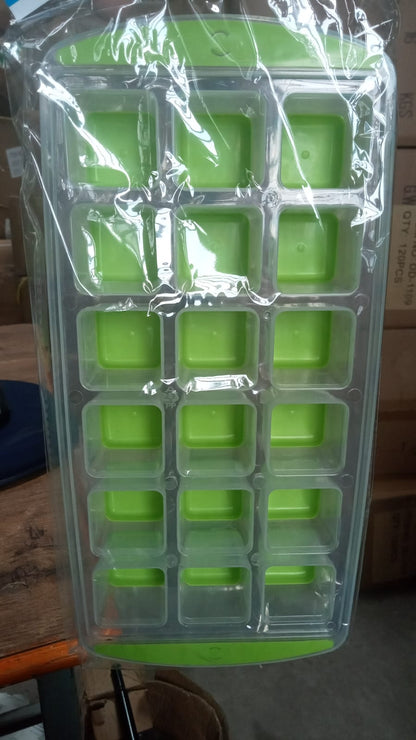 Pop Up Ice Cube Tray 18 Cavity Easy Release Flexible Silicone Bottom Ice Tray , Stackable Ice tray, 100% BPA Free, Food Grade for Freezer