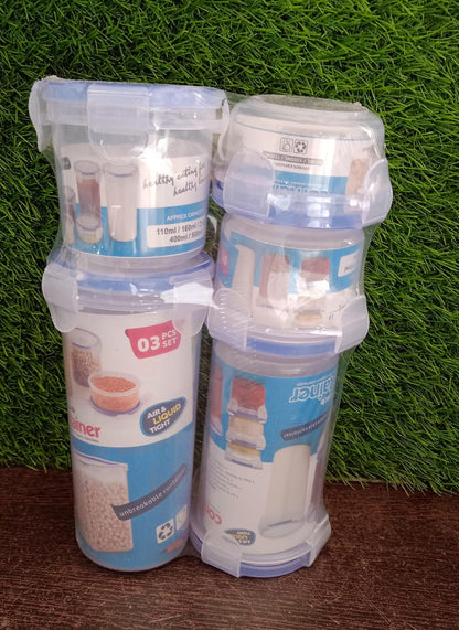 Plastic Liquid Round Airtight Food Storage Container with Leak Proof Locking Lid BPA Free Container for Kitchen, 5 Pcs Set Transparent,  ( Approx Capacity 110 ml,160 ml,210 ml,400 ml,500 ml)