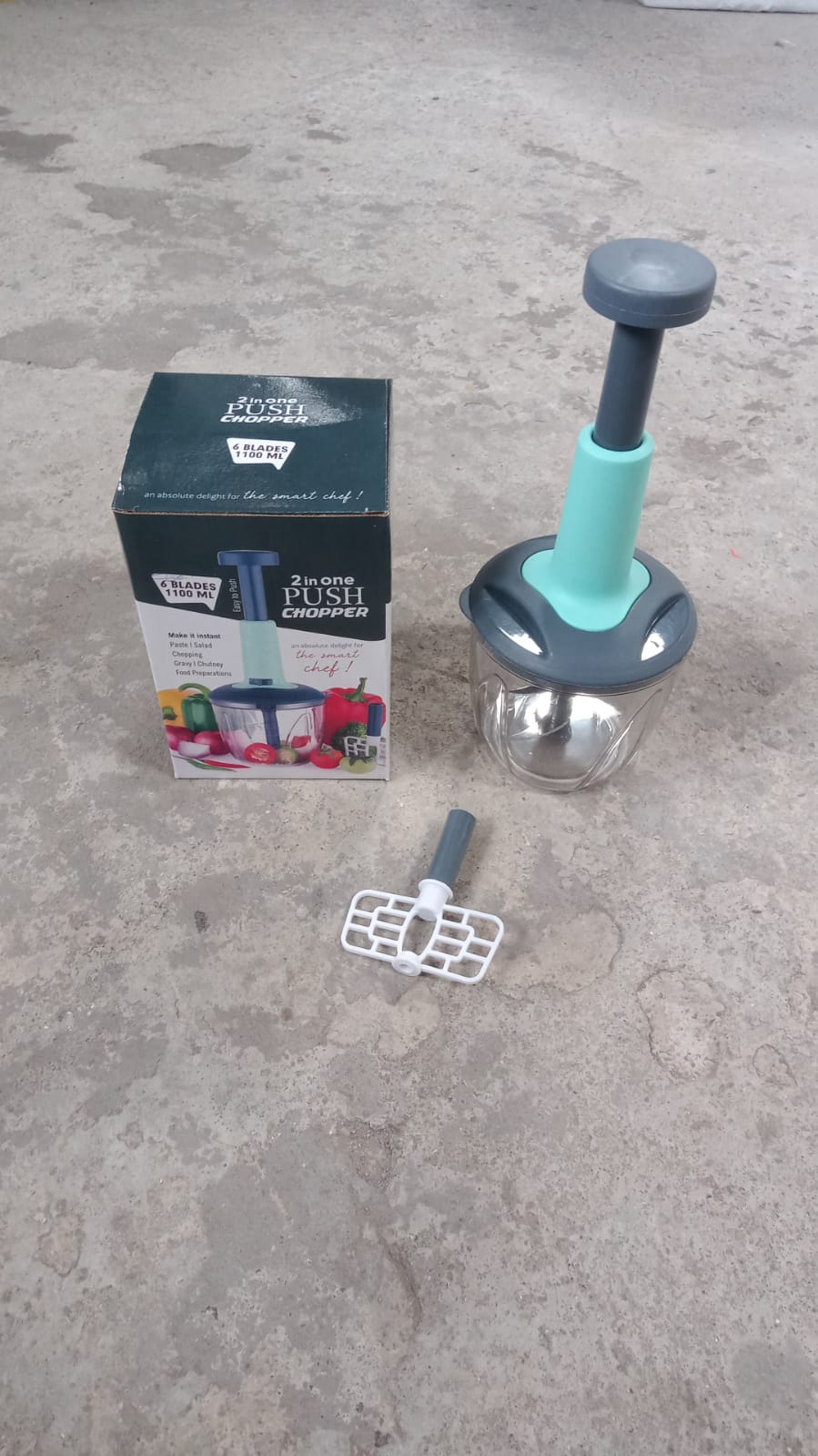Push up 2 in 1 Chopper with Blender affixed with 6 Sharp Blade | Vegetable and Fruit Cutter with Easy Push and chop Button 1100 ml